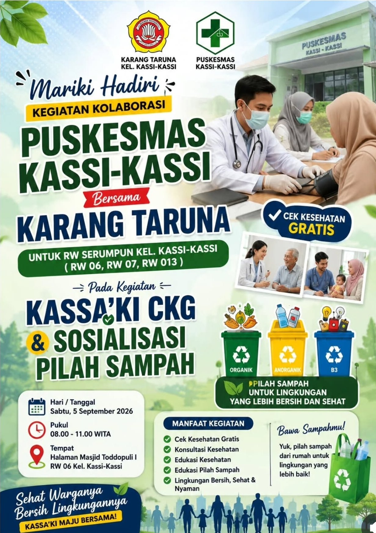 Puskesmas Kassi-Kassi dan Karang Taruna Gelar Kegiatan Kolaborasi, Hadirkan Cek Kesehatan Gratis dan Edukasi Pilah Sampah Puskesmas Kassi-Kassi dan Karang Taruna Gelar Kegiatan Kolaborasi, Hadirkan Cek Kesehatan Gratis dan Edukasi Pilah Sampah